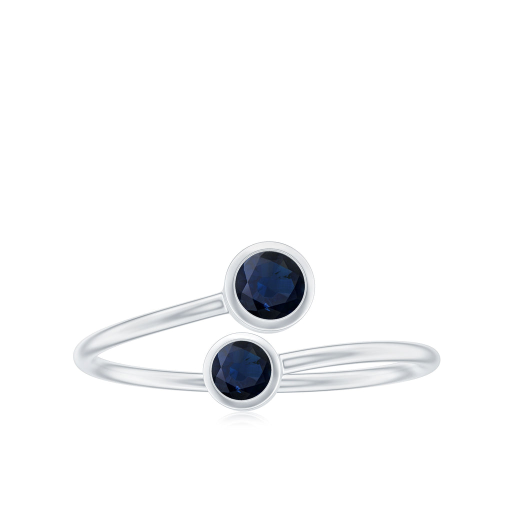 1/2 CT Bezel Set Blue Sapphire Two Stone Promise Ring Blue Sapphire - ( AAA ) - Quality - Rosec Jewels