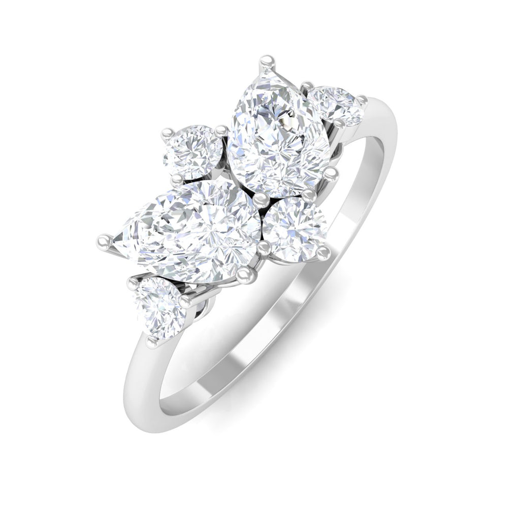 1.5 CT Pear and Round Moissanite Cluster Promise Ring Moissanite - ( D-VS1 ) - Color and Clarity - Rosec Jewels