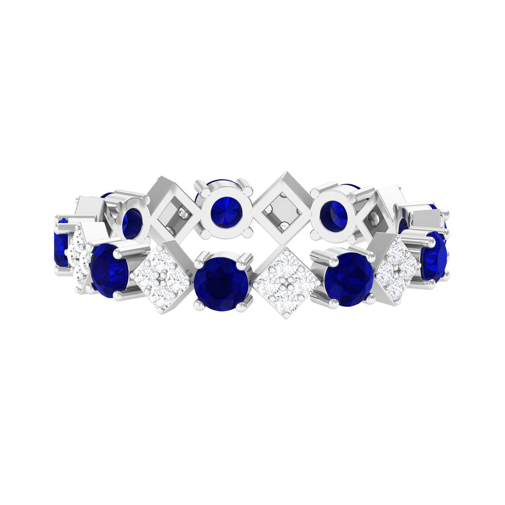 2 CT Natural Blue Sapphire and Diamond Eternity Band Ring Blue Sapphire - ( AAA ) - Quality - Rosec Jewels