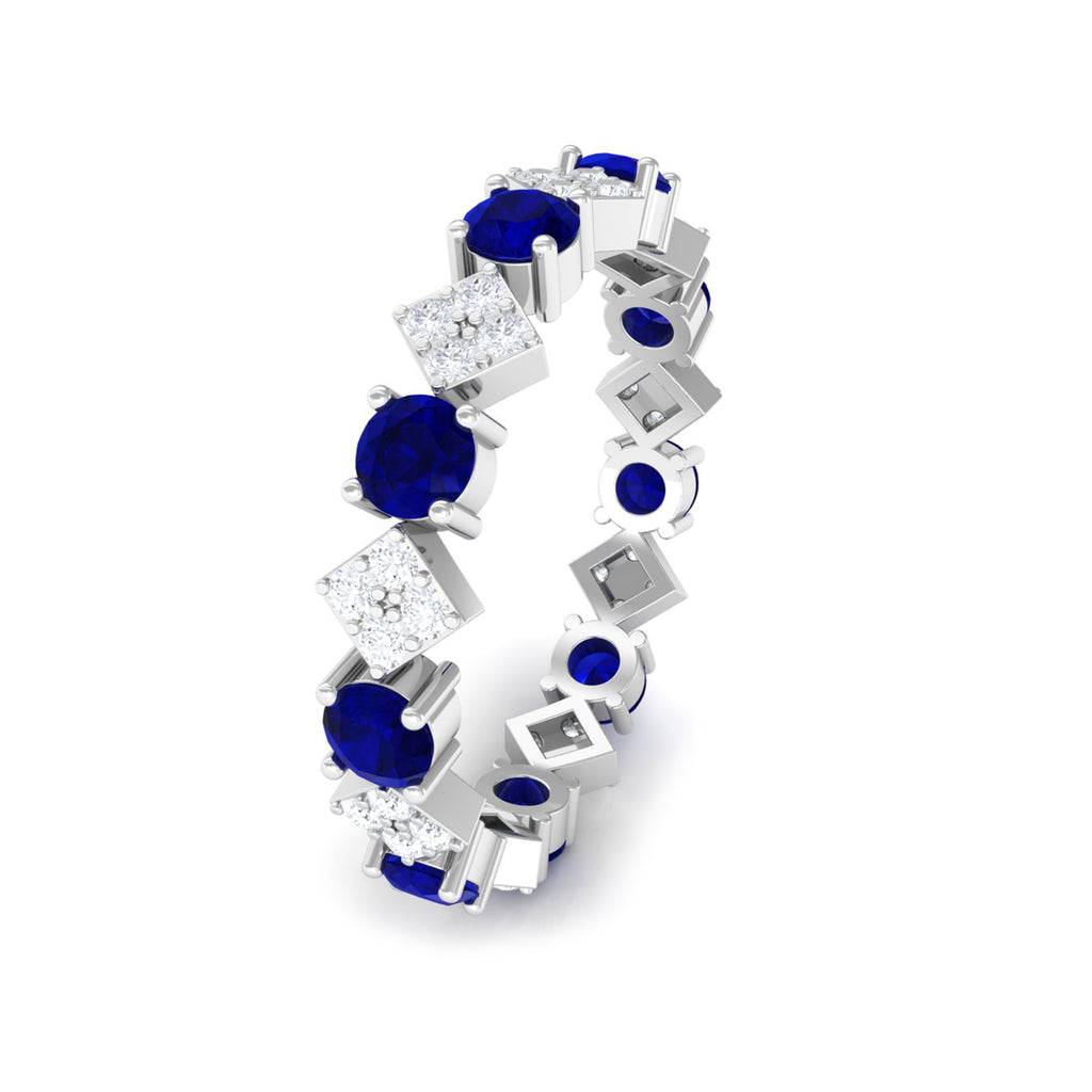 2 CT Natural Blue Sapphire and Diamond Eternity Band Ring Blue Sapphire - ( AAA ) - Quality - Rosec Jewels