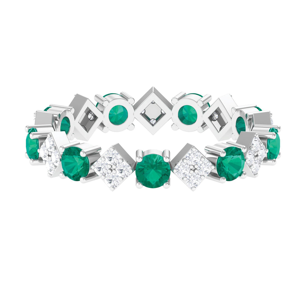 1.25 CT Natural Emerald and Diamond Eternity Band Ring Emerald - ( AAA ) - Quality - Rosec Jewels