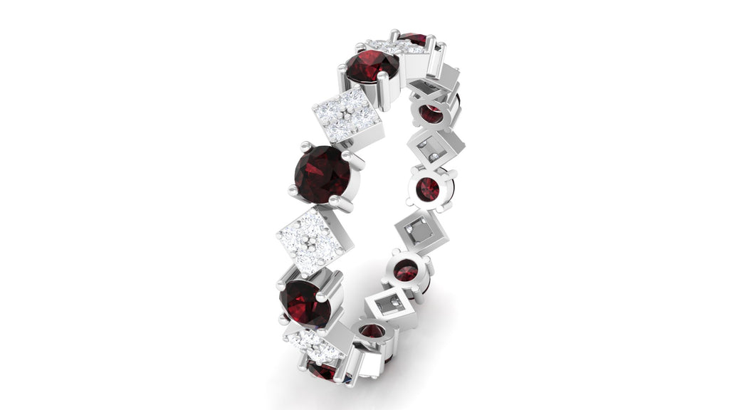 Natural Garnet and Diamond Eternity Band Ring Garnet - ( AAA ) - Quality - Rosec Jewels