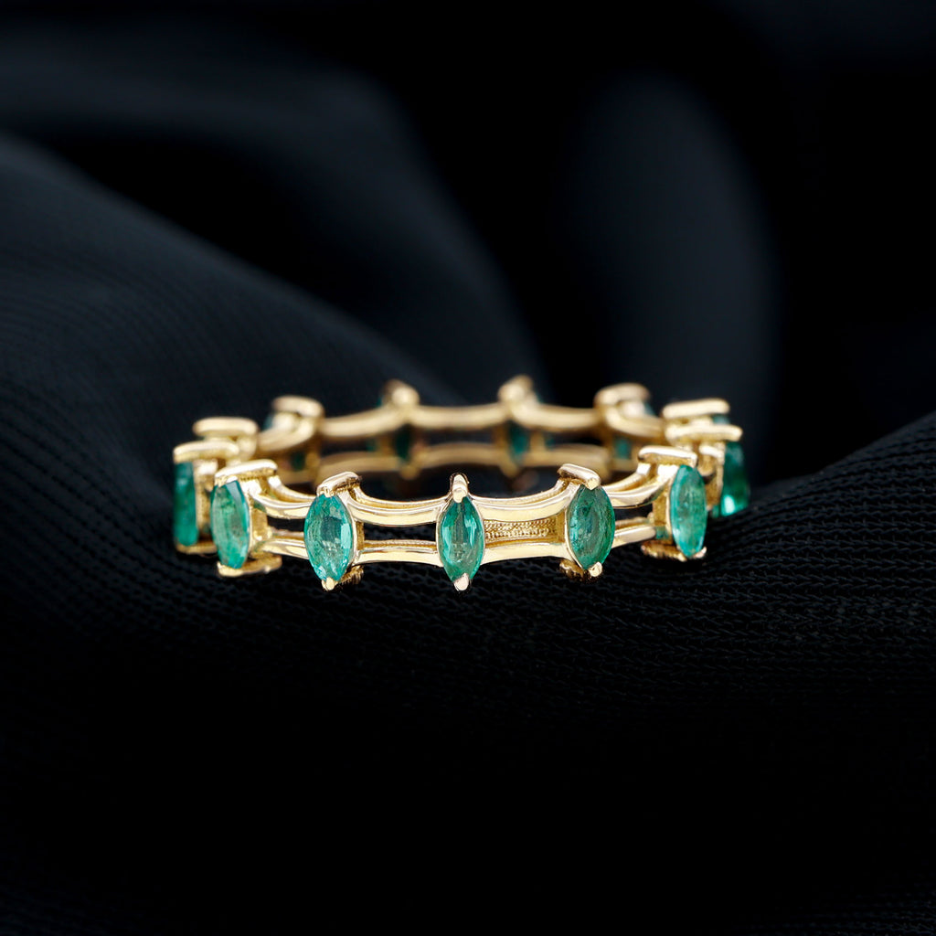 Modern Marquise Shape Emerald Full Eternity Band Ring Emerald - ( AAA ) - Quality - Rosec Jewels