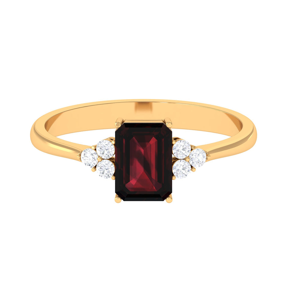 2.5 CT Emerald Cut Garnet Solitaire Engagement Ring with Diamond Trio Garnet - ( AAA ) - Quality - Rosec Jewels