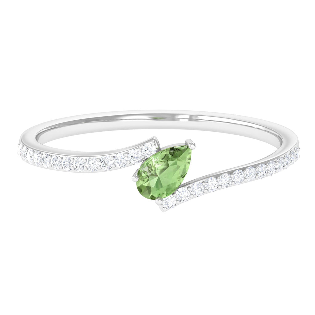 Tilted Pear Shape Green Sapphire and Diamond Bypass Promise Ring Green Sapphire - ( AAA ) - Quality - Rosec Jewels