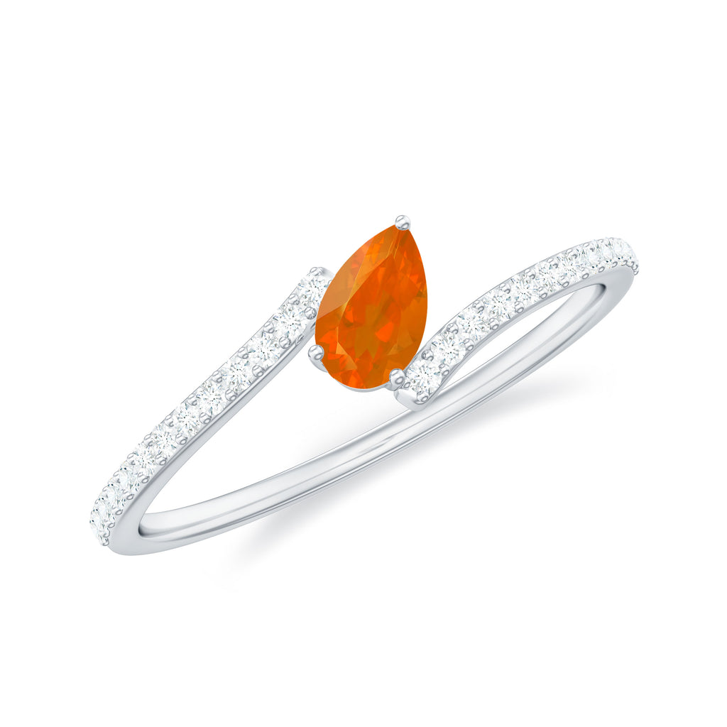 Tilted Pear Shape Fire Opal and Diamond Bypass Promise Ring Fire Opal - ( AAA ) - Quality - Rosec Jewels