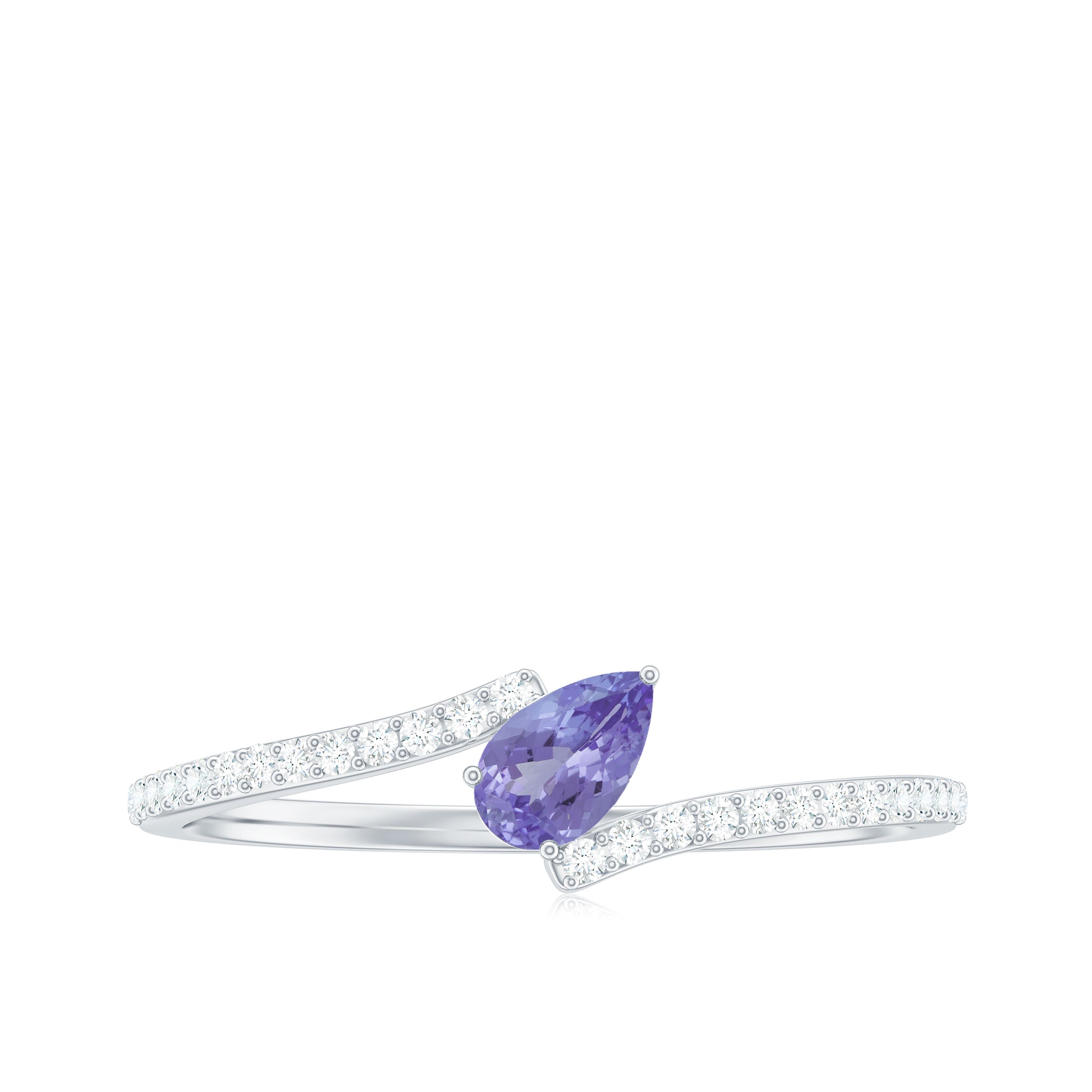Tilted Pear Shape Tanzanite and Diamond Bypass Promise Ring Tanzanite - ( AAA ) - Quality - Rosec Jewels