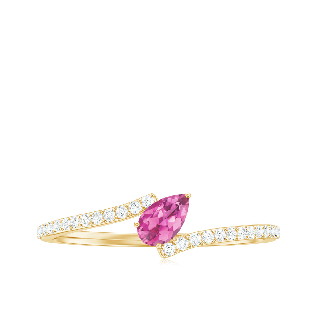 Tilted Pear Shape Pink Tourmaline and Diamond Bypass Promise Ring Pink Tourmaline - ( AAA ) - Quality - Rosec Jewels