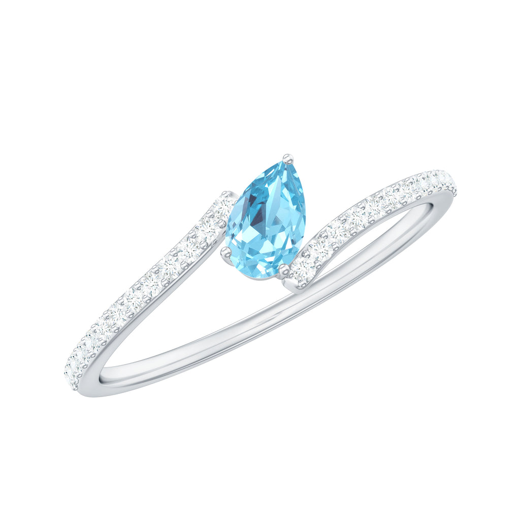 1/4 Carat Pear Aquamarine Bypass Promise Ring with Diamond Aquamarine - ( AAA ) - Quality - Rosec Jewels