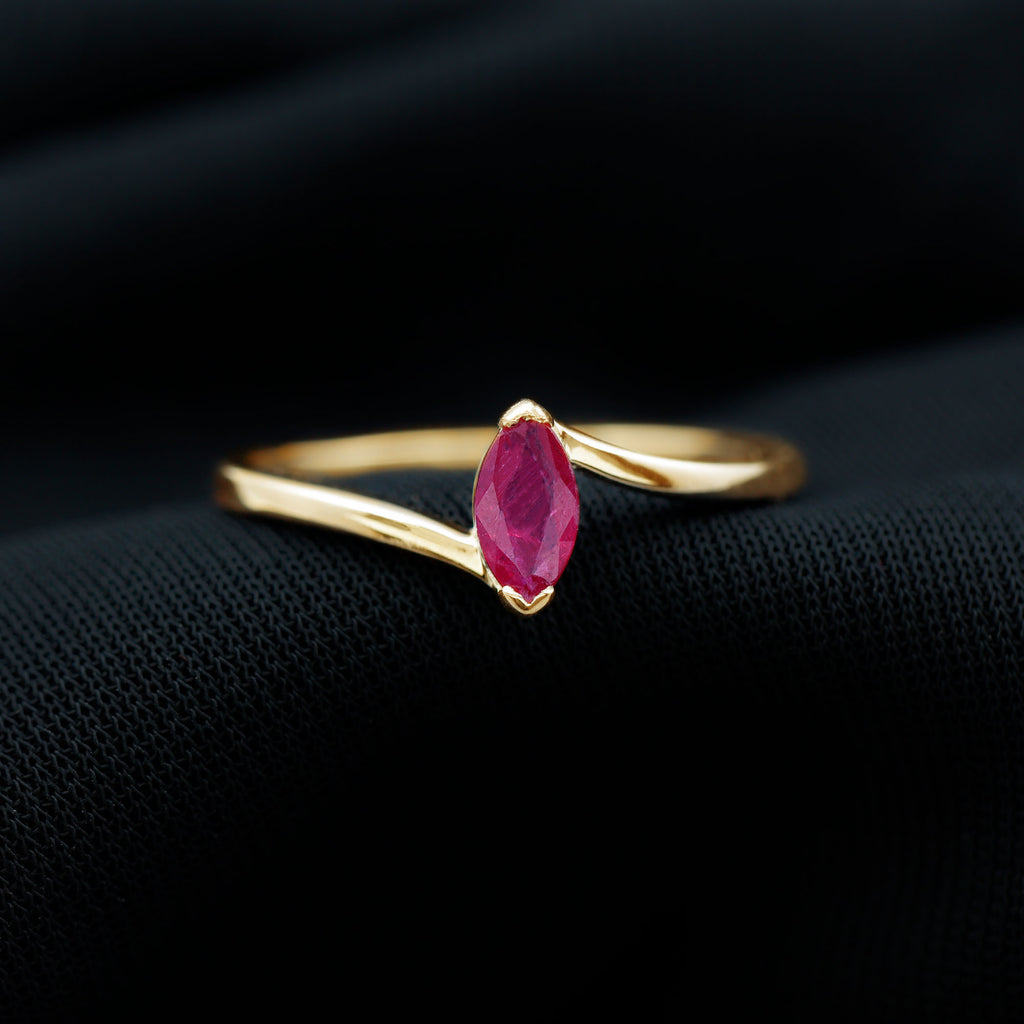 Marquise Cut Ruby Solitaire Ring in Bypass Shank