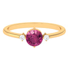 Simple Round Pink Tourmaline and Diamond Promise Ring Pink Tourmaline - ( AAA ) - Quality - Rosec Jewels