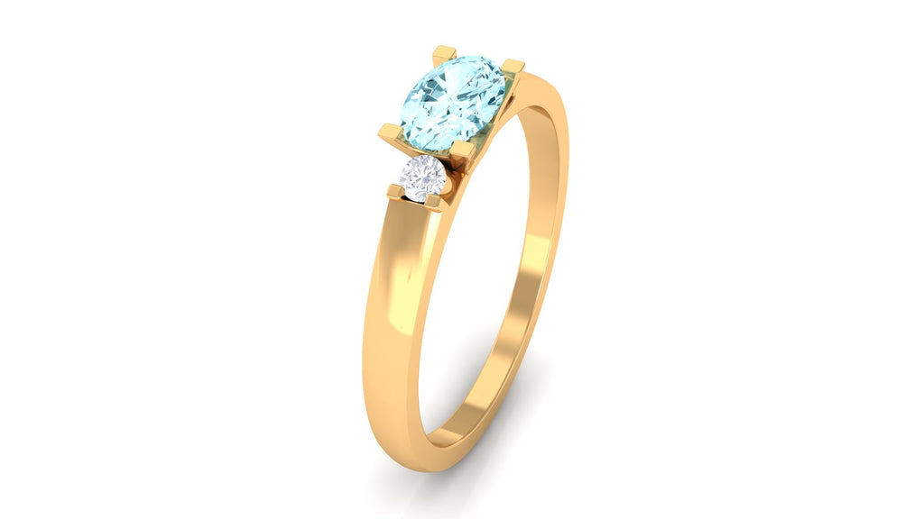 Oval Aquamarine East West Promise Ring with Diamond Aquamarine - ( AAA ) - Quality - Rosec Jewels