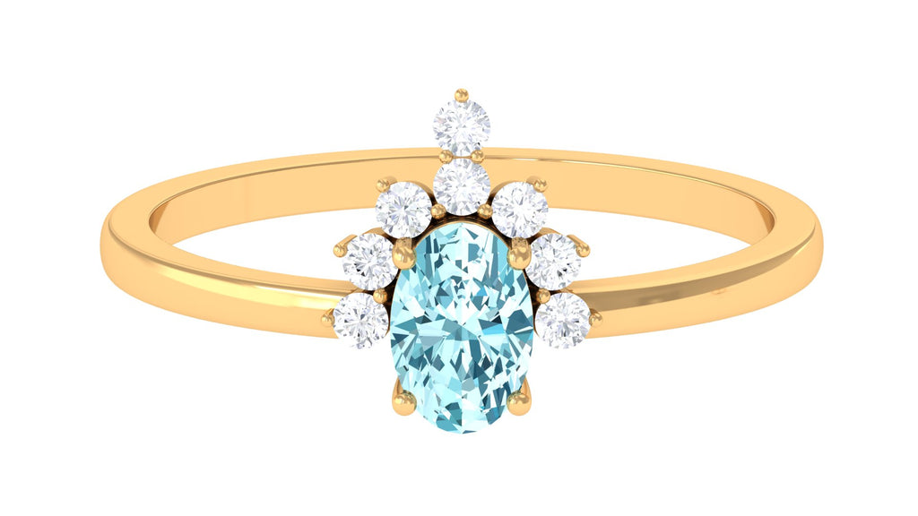 Aquamarine Designer Engagement Ring with Diamond Accent Aquamarine - ( AAA ) - Quality - Rosec Jewels