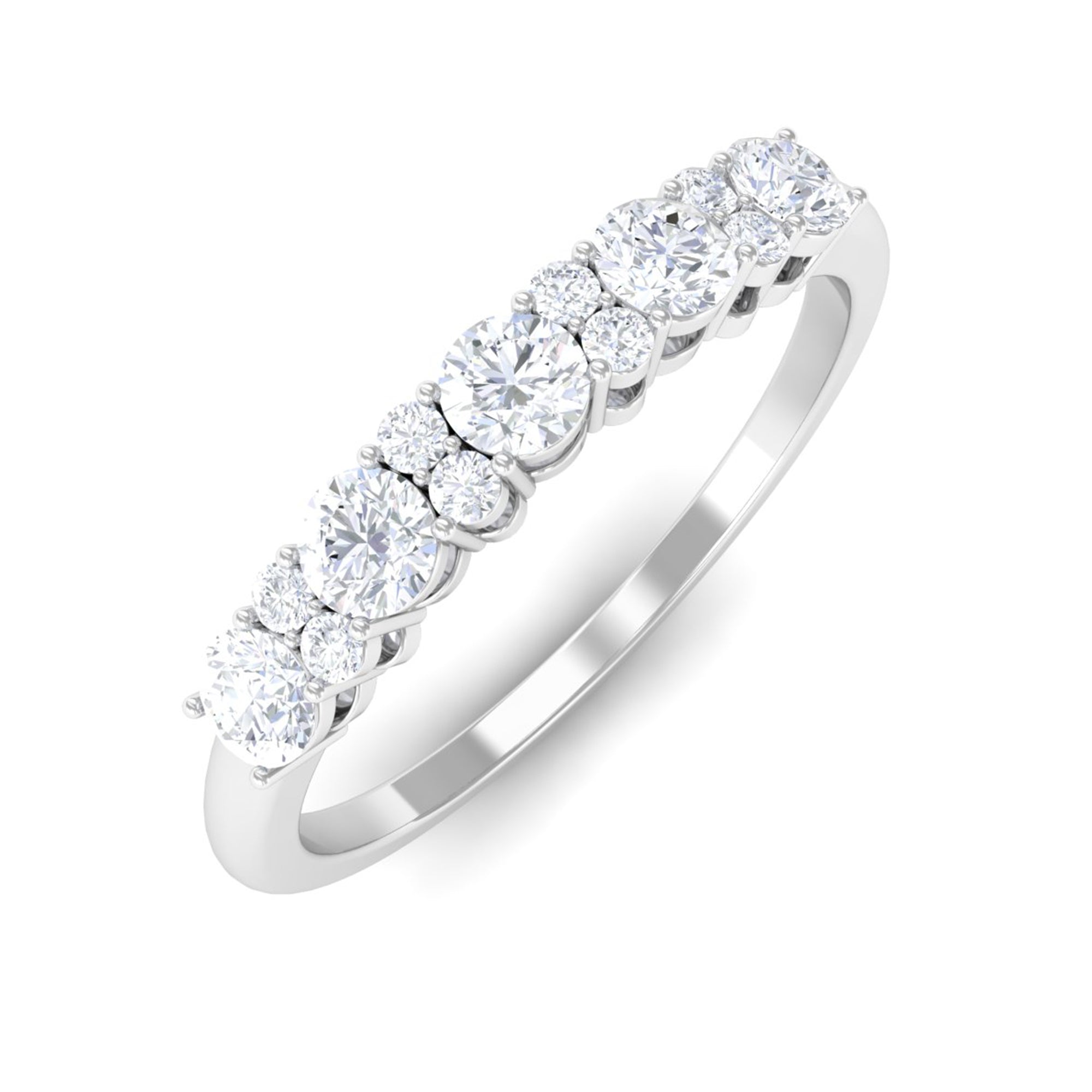 Minimal Round Moissanite Simple Half Eternity Ring Moissanite - ( D-VS1 ) - Color and Clarity - Rosec Jewels