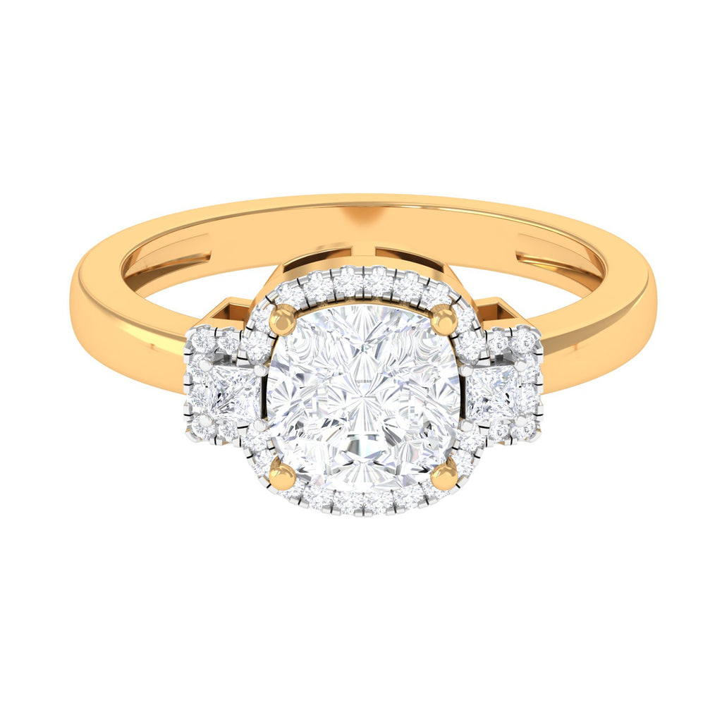 Cushion Cut Certified Moissanite Cocktail Engagement Ring in Gold Moissanite - ( D-VS1 ) - Color and Clarity - Rosec Jewels