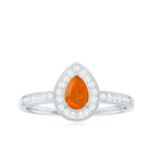 Classic Fire Opal Engagement Ring with Diamond Halo Fire Opal - ( AAA ) - Quality - Rosec Jewels