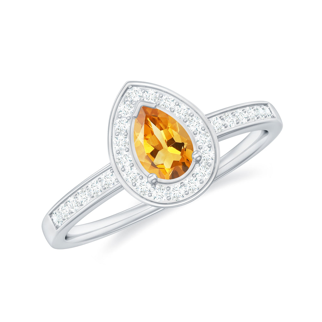 1 CT Classic Citrine and Diamond Halo Engagement Ring Citrine - ( AAA ) - Quality - Rosec Jewels
