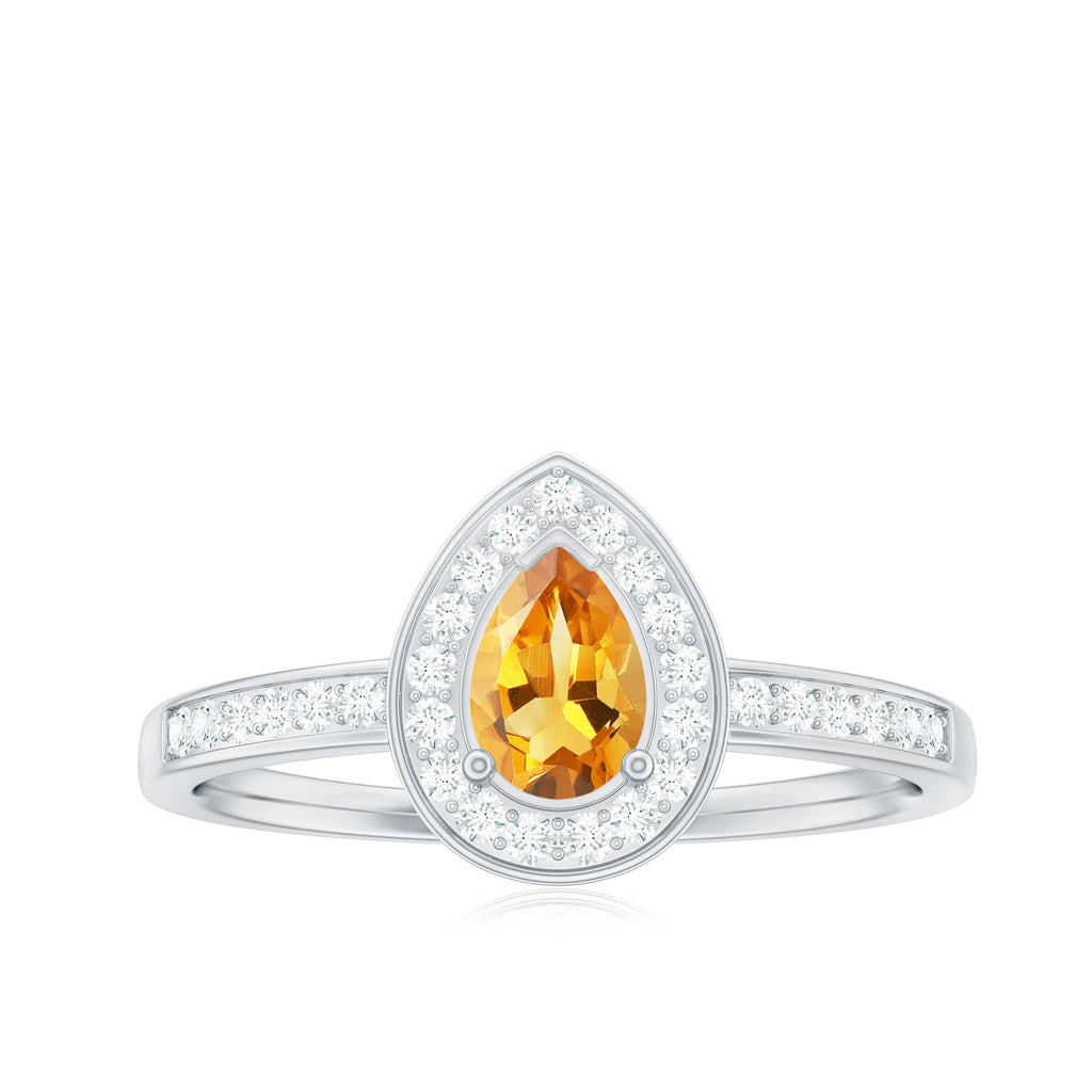 1 CT Classic Citrine and Diamond Halo Engagement Ring Citrine - ( AAA ) - Quality - Rosec Jewels