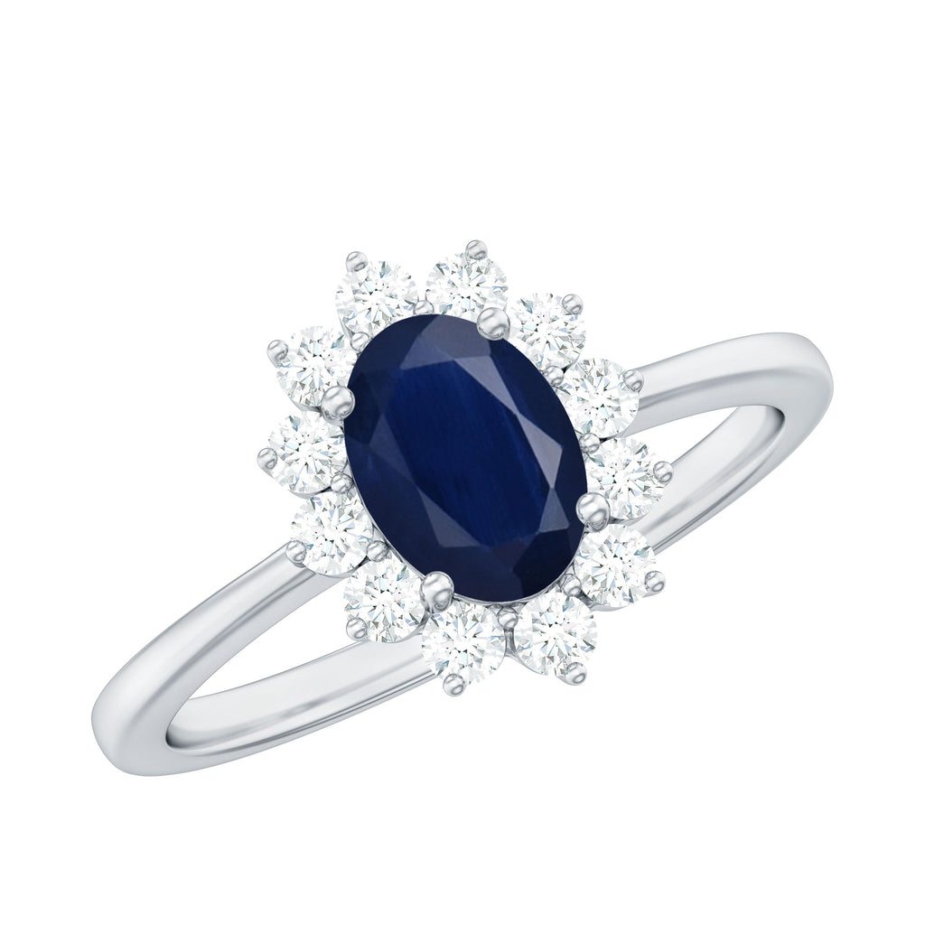 Princess Diana Inspired Blue Sapphire and Diamond Engagement Ring Blue Sapphire - ( AAA ) - Quality - Rosec Jewels