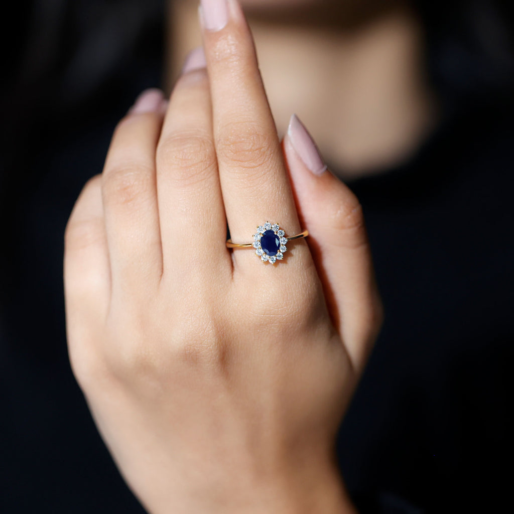 Princess Diana Inspired Blue Sapphire and Diamond Engagement Ring Blue Sapphire - ( AAA ) - Quality - Rosec Jewels