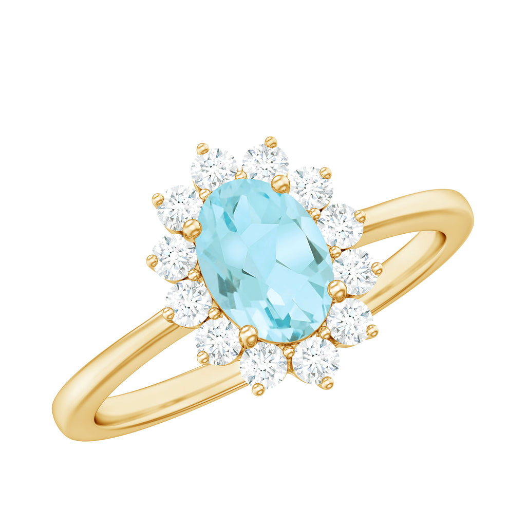 1 CT Princess Diana Inspired Oval Shape Sky Blue Topaz Engagement Ring Diamond Halo Sky Blue Topaz - ( AAA ) - Quality - Rosec Jewels