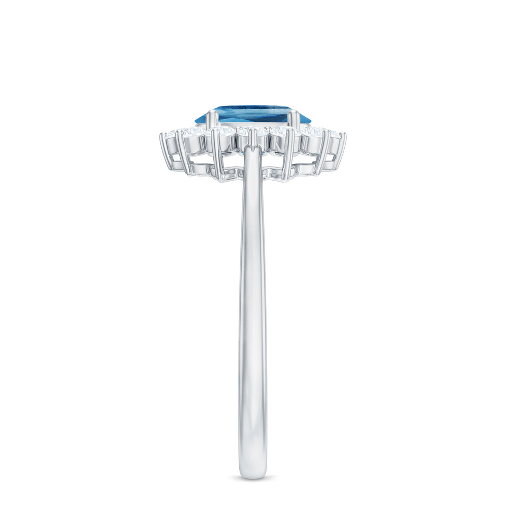 1 CT Princess Diana Inspired Oval Shape Swiss Blue Topaz Engagement Ring Diamond Halo Swiss Blue Topaz - ( AAA ) - Quality - Rosec Jewels