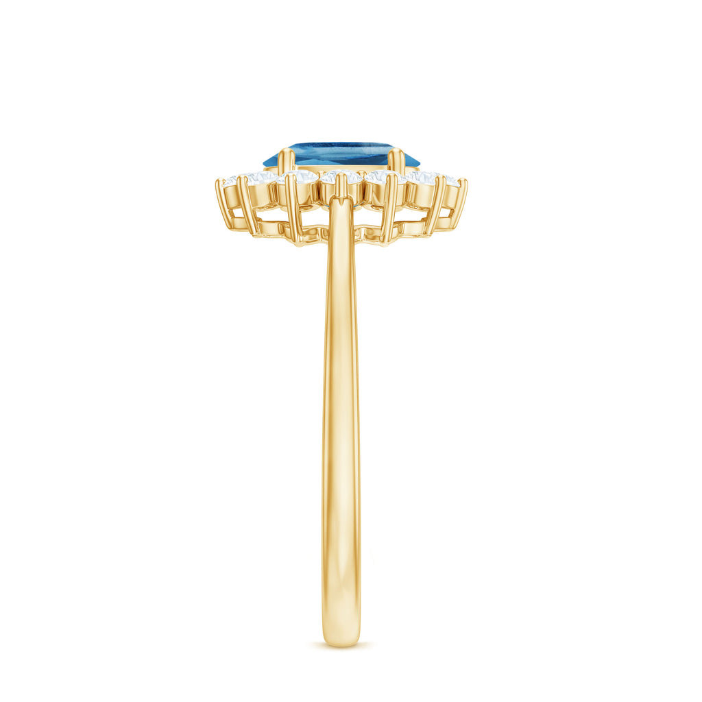 1 CT Princess Diana Inspired Oval Shape Swiss Blue Topaz Engagement Ring Diamond Halo Swiss Blue Topaz - ( AAA ) - Quality - Rosec Jewels