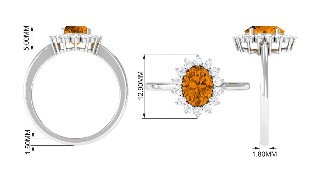 1.5 CT Princess Diana Inspired Oval Shape Citrine Engagement Ring with Diamond Halo Citrine - ( AAA ) - Quality - Rosec Jewels