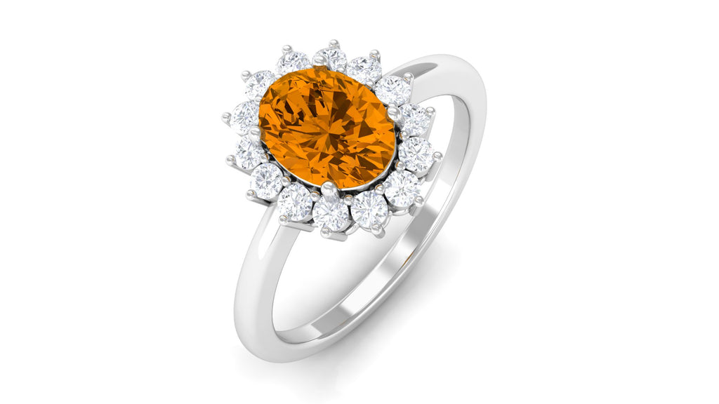 1.5 CT Princess Diana Inspired Oval Shape Citrine Engagement Ring with Diamond Halo Citrine - ( AAA ) - Quality - Rosec Jewels