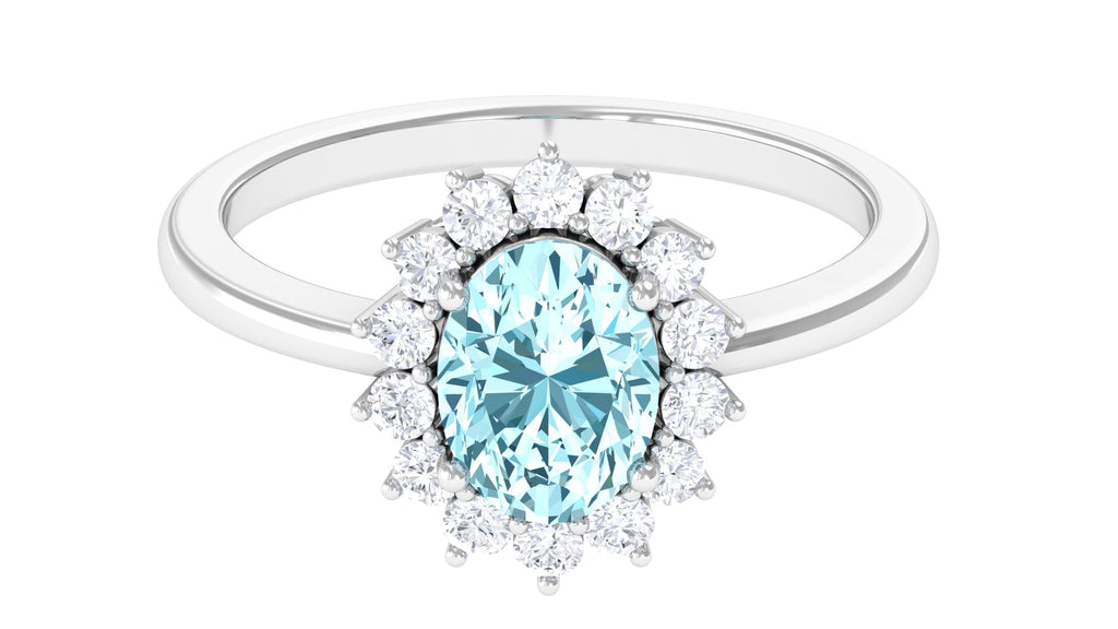 1.5 CT Princess Diana Inspired Aquamarine and Diamond Engagement Ring Aquamarine - ( AAA ) - Quality - Rosec Jewels