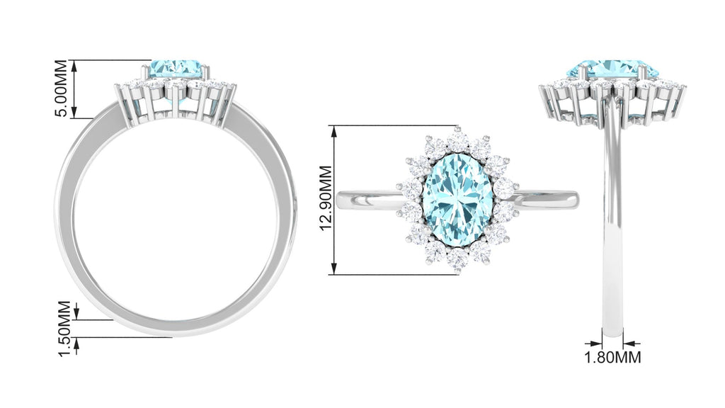 1.5 CT Princess Diana Inspired Aquamarine and Diamond Engagement Ring Aquamarine - ( AAA ) - Quality - Rosec Jewels