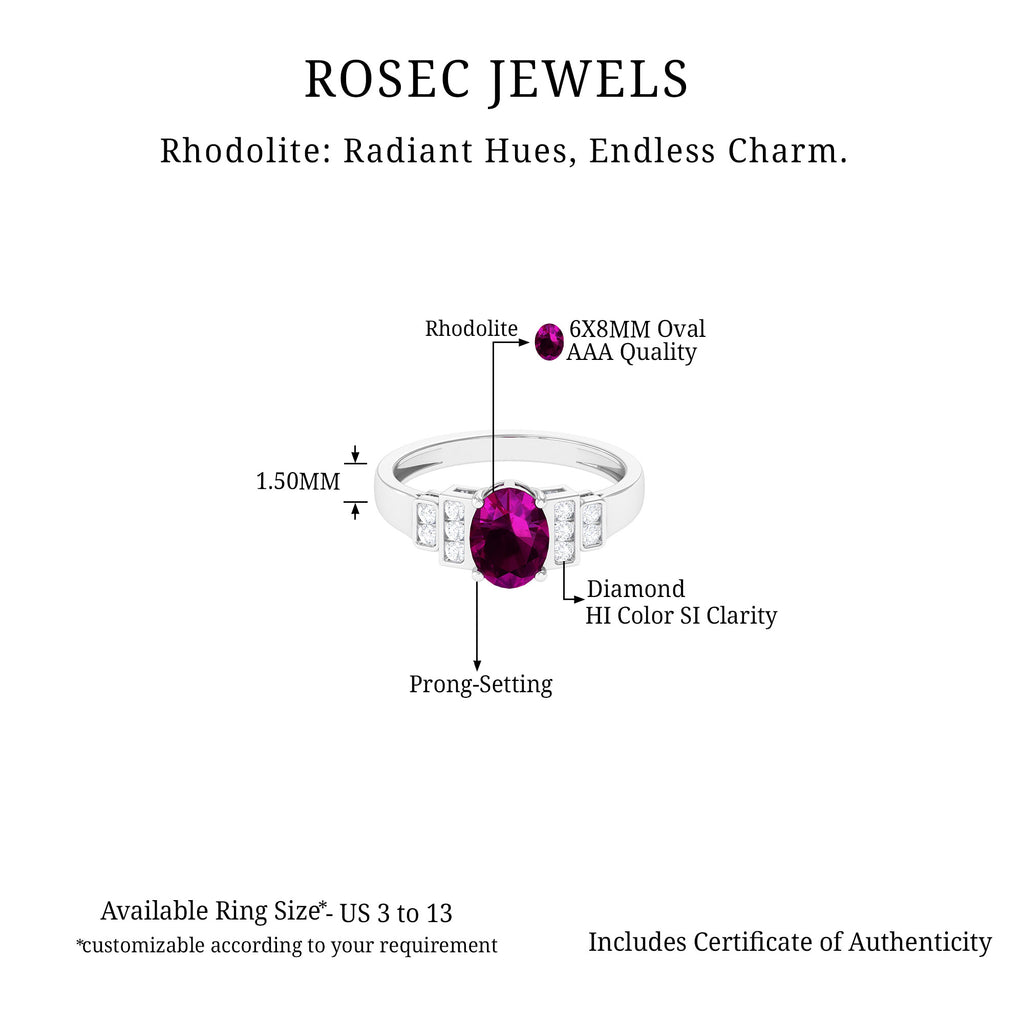 1.75 CT Rhodolite Solitaire Ring with Diamond Collar Rhodolite - ( AAA ) - Quality - Rosec Jewels