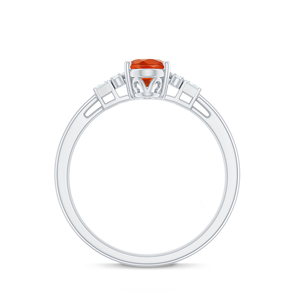 3/4 CT Natural Oval Cut Fire Opal Classic Engagement Ring with Diamond Fire Opal - ( AAA ) - Quality - Rosec Jewels