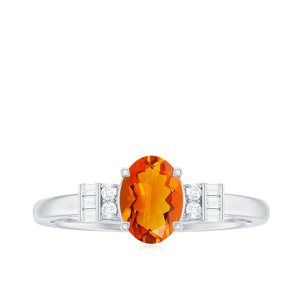 3/4 CT Natural Oval Cut Fire Opal Classic Engagement Ring with Diamond Fire Opal - ( AAA ) - Quality - Rosec Jewels