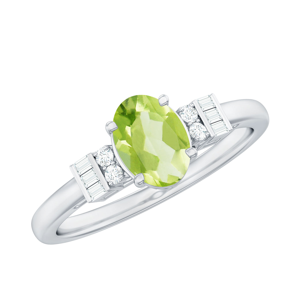 3/4 CT Natural Oval Cut Peridot Classic Engagement Ring with Diamond Peridot - ( AAA ) - Quality - Rosec Jewels