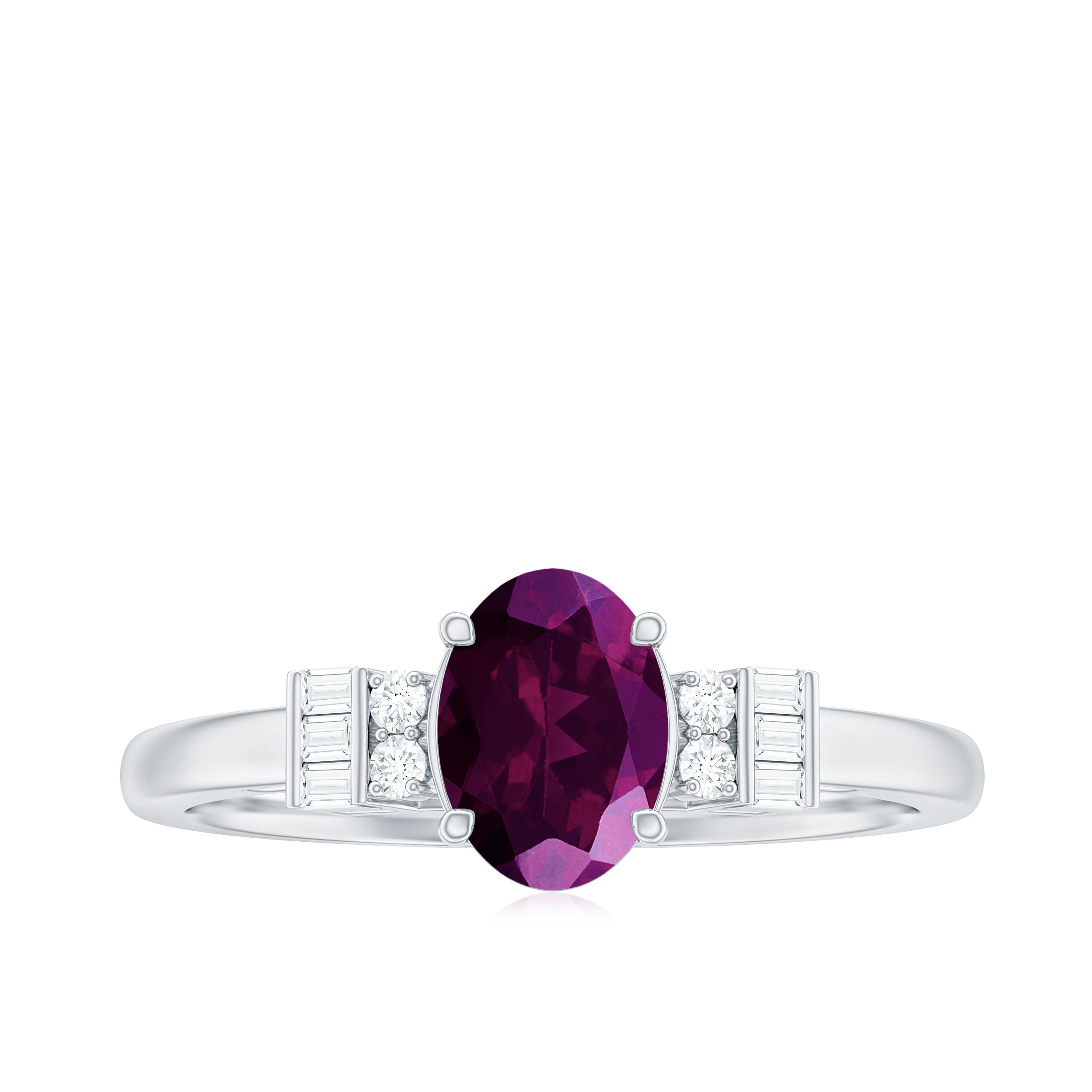 1.25 CT Oval Rhodolite Classic Engagement Ring with Diamond Accent Rhodolite - ( AAA ) - Quality - Rosec Jewels