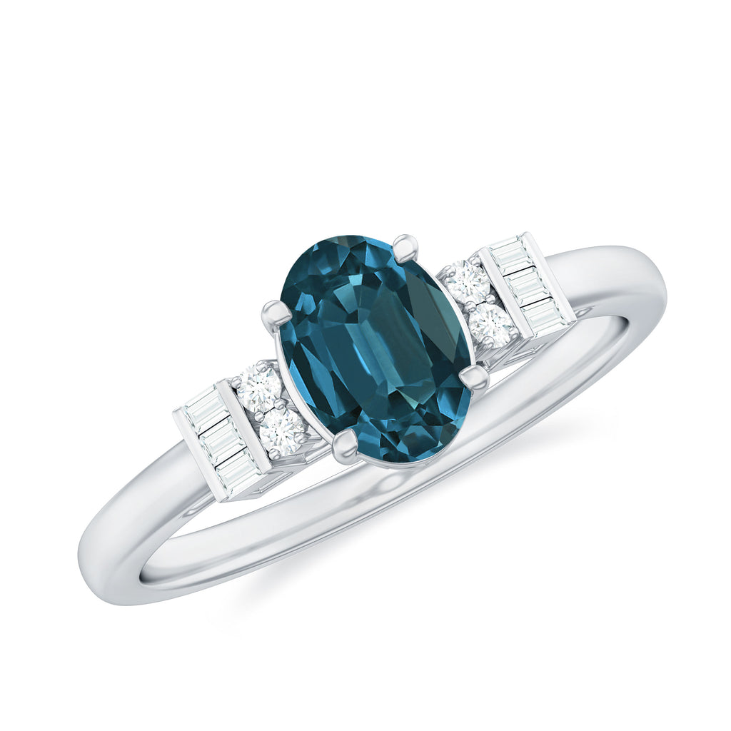 Oval Cut London Blue Topaz Solitaire Engagement Ring with Diamond London Blue Topaz - ( AAA ) - Quality - Rosec Jewels
