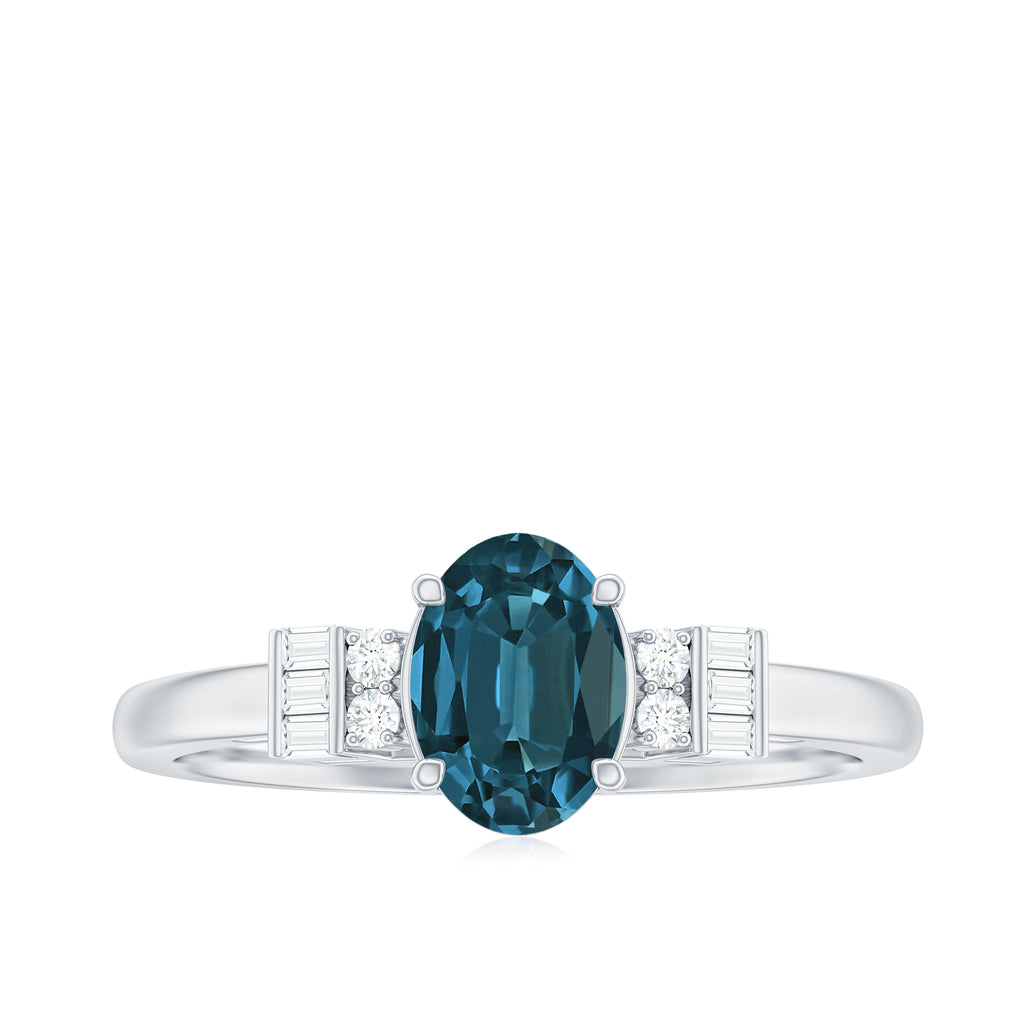 Oval Cut London Blue Topaz Solitaire Engagement Ring with Diamond London Blue Topaz - ( AAA ) - Quality - Rosec Jewels