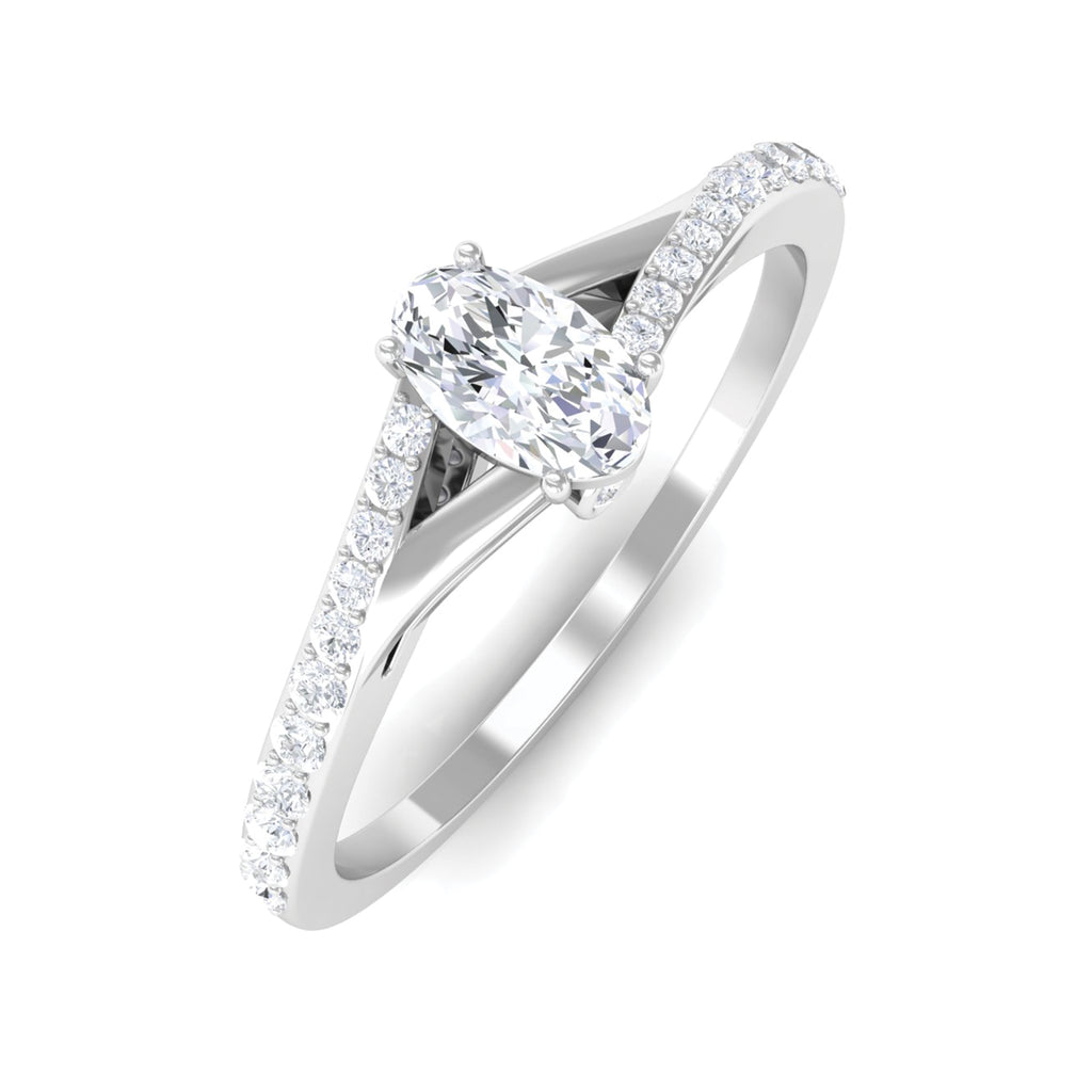 Minimal Oval Shape Moissanite Solitaire Ring in Split Shank Moissanite - ( D-VS1 ) - Color and Clarity - Rosec Jewels