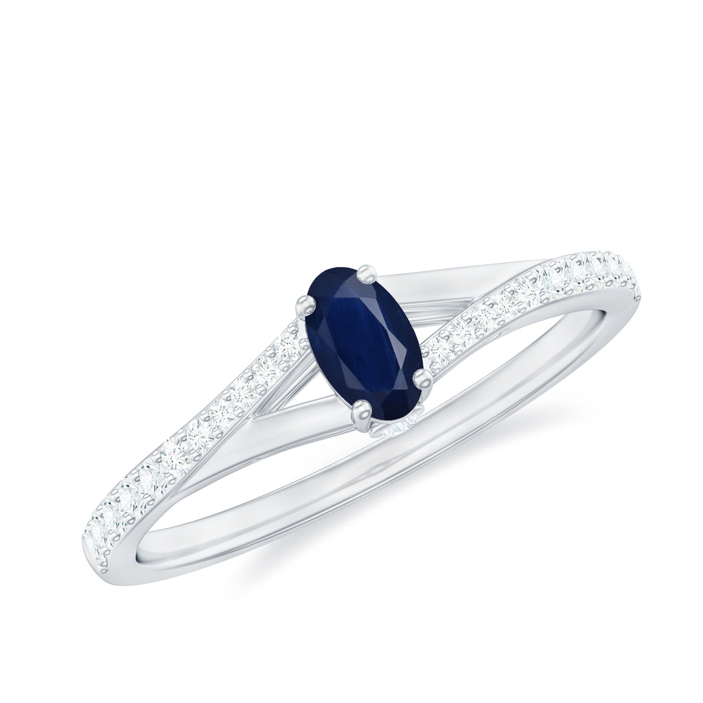 1/2 CT Simple Solitaire Blue Sapphire Engagement Ring with Diamond Blue Sapphire - ( AAA ) - Quality - Rosec Jewels