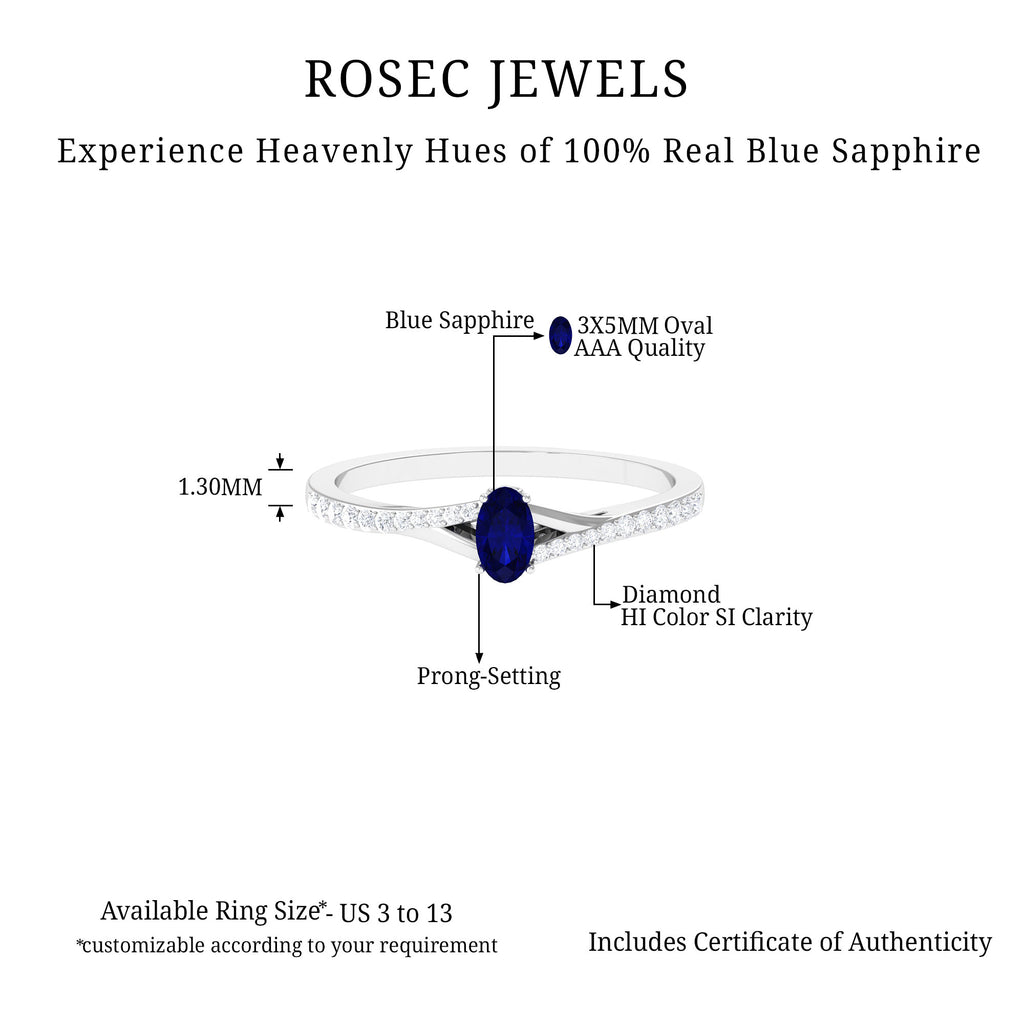 1/2 CT Simple Solitaire Blue Sapphire Engagement Ring with Diamond Blue Sapphire - ( AAA ) - Quality - Rosec Jewels
