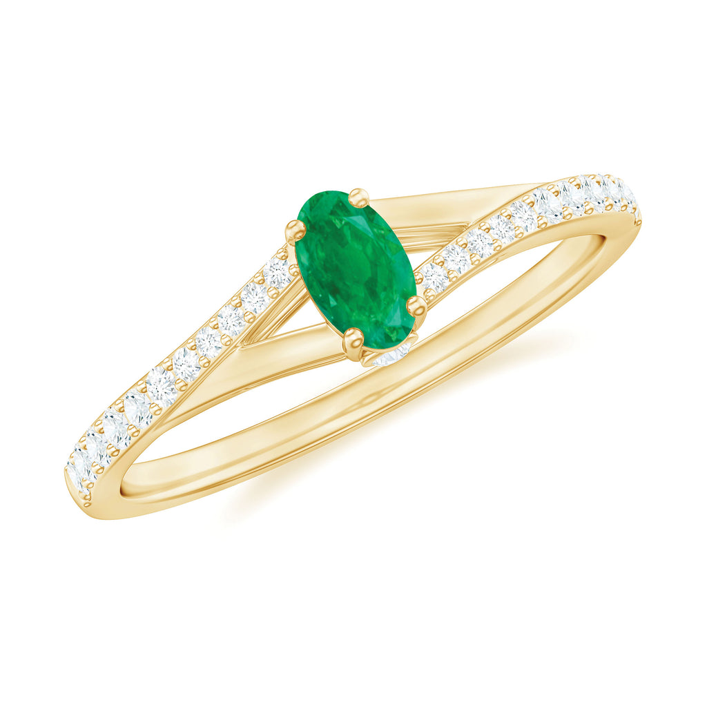 Minimal Split Shank Oval Emerald Engagement Ring with Diamond Emerald - ( AAA ) - Quality - Rosec Jewels