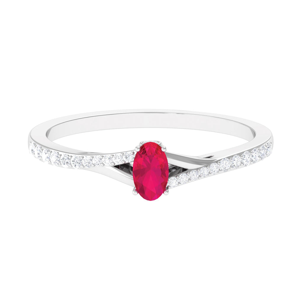 Split Shank Oval Ruby Engagement Ring with Diamond Ruby - ( AAA ) - Quality - Rosec Jewels