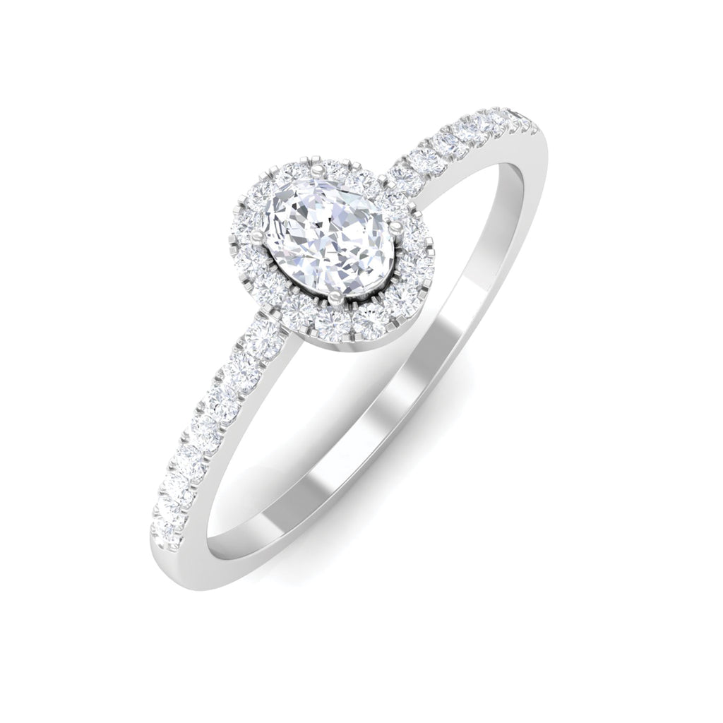 Oval Cut Certified Moissanite Halo Engagement Ring Moissanite - ( D-VS1 ) - Color and Clarity - Rosec Jewels
