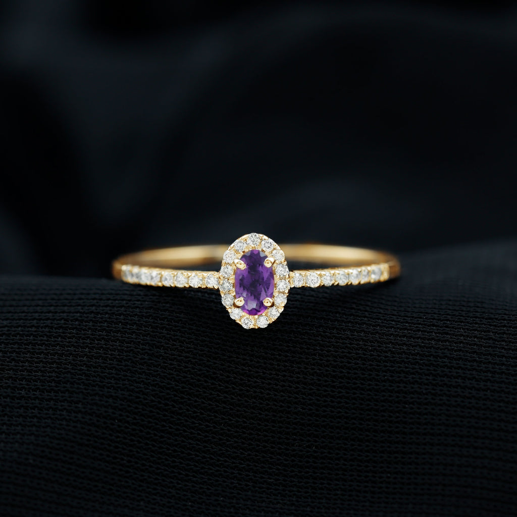 1/2 CT Oval Cut Amethyst Classic Engagement Ring with Diamond Halo Amethyst - ( AAA ) - Quality - Rosec Jewels
