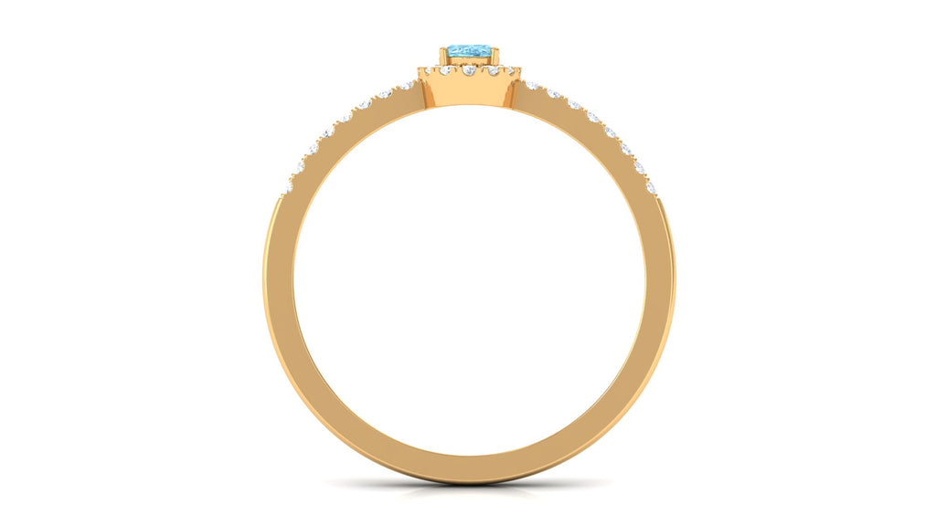 Oval Cut Aquamarine Diamond Halo Ring Aquamarine - ( AAA ) - Quality - Rosec Jewels