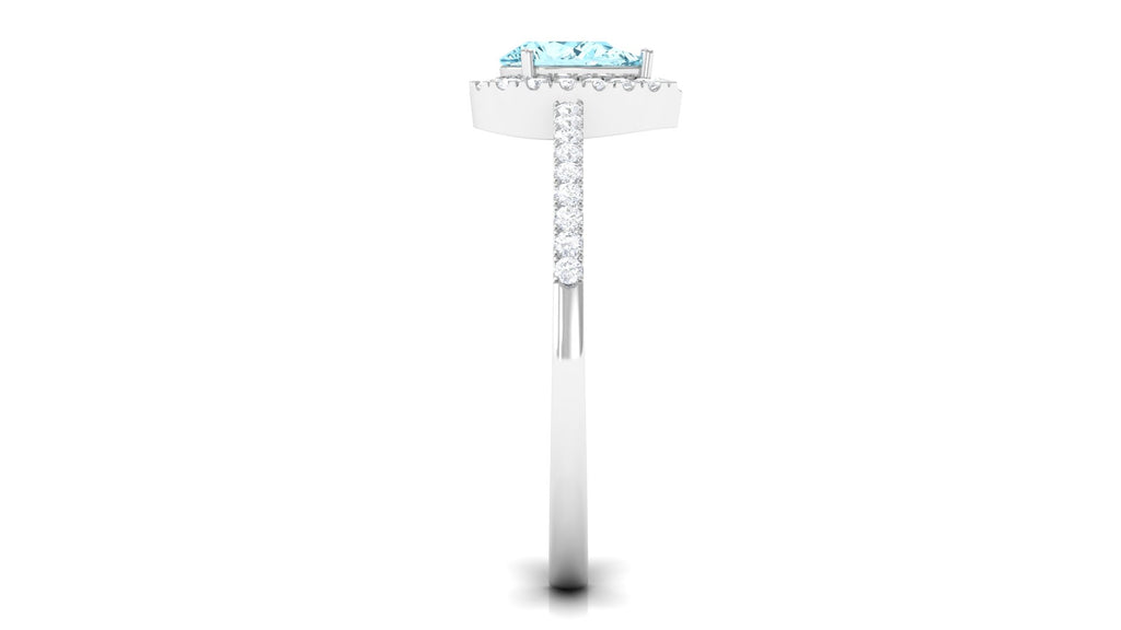 Natural Aquamarine Teardrop Halo Ring with Diamond Aquamarine - ( AAA ) - Quality - Rosec Jewels