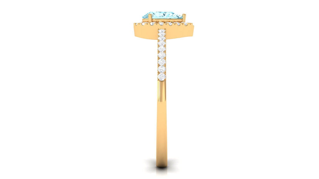 Natural Aquamarine Teardrop Halo Ring with Diamond Aquamarine - ( AAA ) - Quality - Rosec Jewels