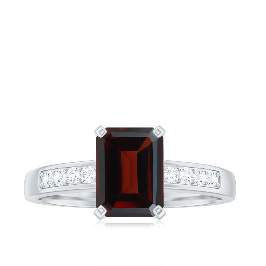 Octagon Cut Real Garnet Solitaire Ring with Diamond Garnet - ( AAA ) - Quality - Rosec Jewels