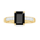 Octagon Cut Black Onyx Solitaire Engagement Ring with Diamond Side Stones Black Onyx - ( AAA ) - Quality - Rosec Jewels
